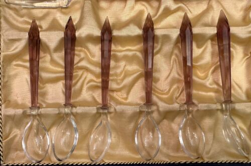 Glasbesteck Art Deco um 1930 Böhmen inkl. Original Etui Amethyst Farbiges Glas
