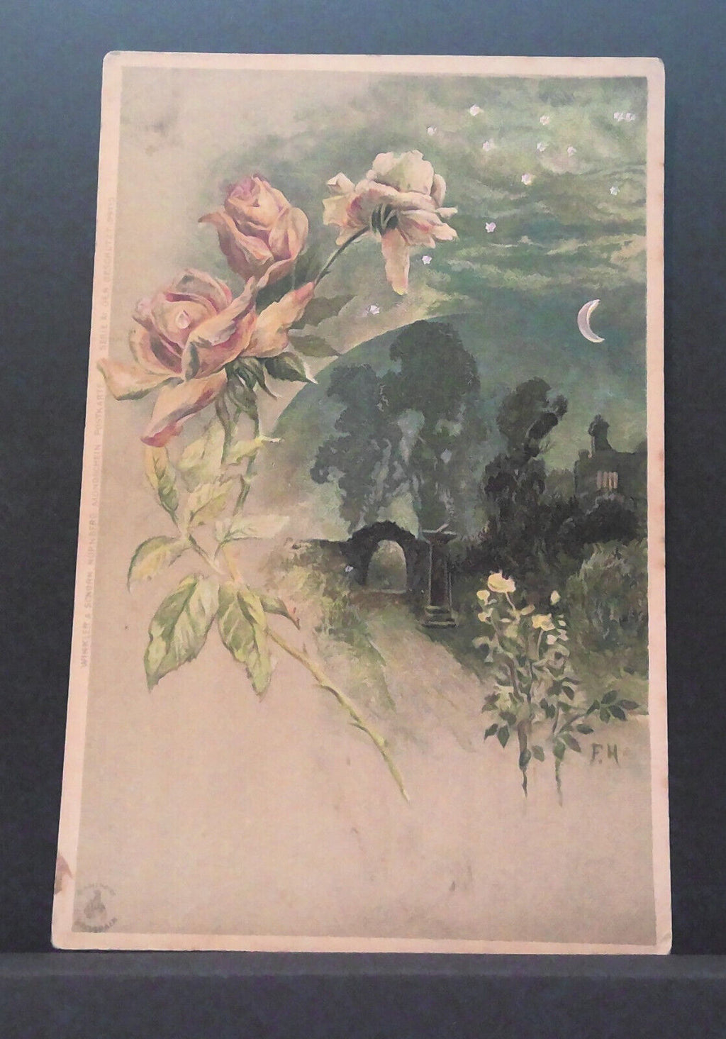 Mondscheinpostkarte Mond Sterne Rosen JW 650424 C