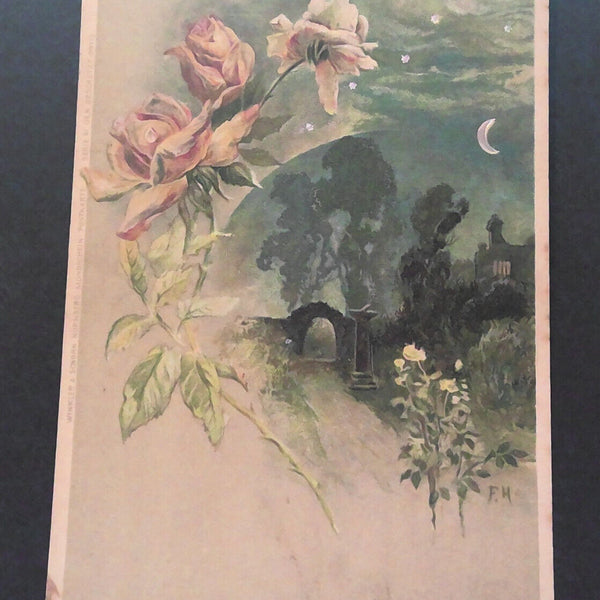 Mondscheinpostkarte Mond Sterne Rosen JW 650424 C