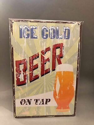 Nostalgie Blech Schild Beer Bier ice cold on tap 20 x 30 42013