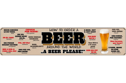 Schild Beer Weltweit Bier Bestellung Alkohol Glas Lokal 46 x 10 Blech od. Holz
