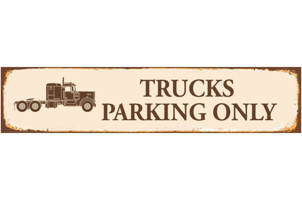 Schild Trucks Parking LKW Lastwagen Parkplatz Parken 46 x 10 Blech od. Holz