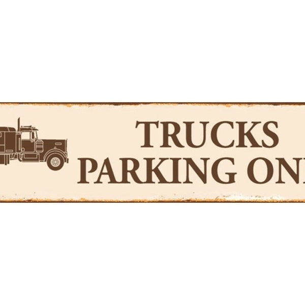 Schild Trucks Parking LKW Lastwagen Parkplatz Parken 46 x 10 Blech od. Holz