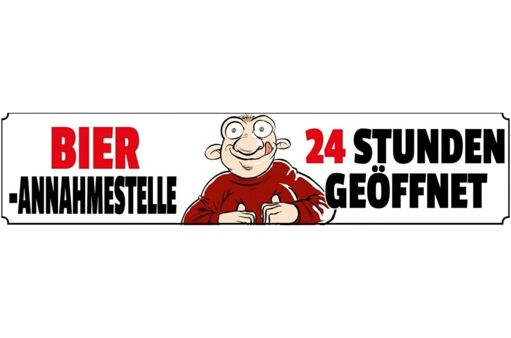 Schild Bier Annahmestelle 24h Geöffnet Alkohol Glas Lokal 46 x 10 Blech od. Holz