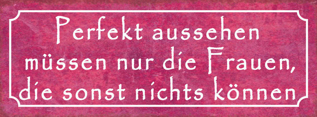 Schild Perfekt Aussehen Müssen Nur Die Frauen Die Sonst Nichts Können 27x10