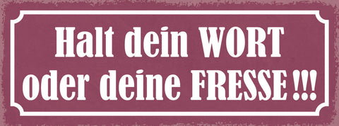 Schild Halt Dein Wort Oder Deine Fresse Versprechen Halten 27x10 Blech od.Holz