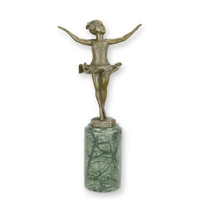 Bronze Skulptur auf Marmor Block Ballerina Mädchen H 31,8 L 7,8 NLBJ-21