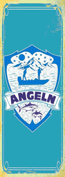 Schild Angeln Fischen Angler Fischer Fisch Angel Rute Hobby 27x10 Blech od.Holz