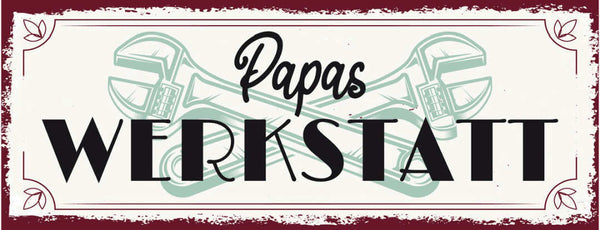 Schild Papas Werkstatt Vater Handwerk Basteln Werkzeug 27x10 Blech od.Holz