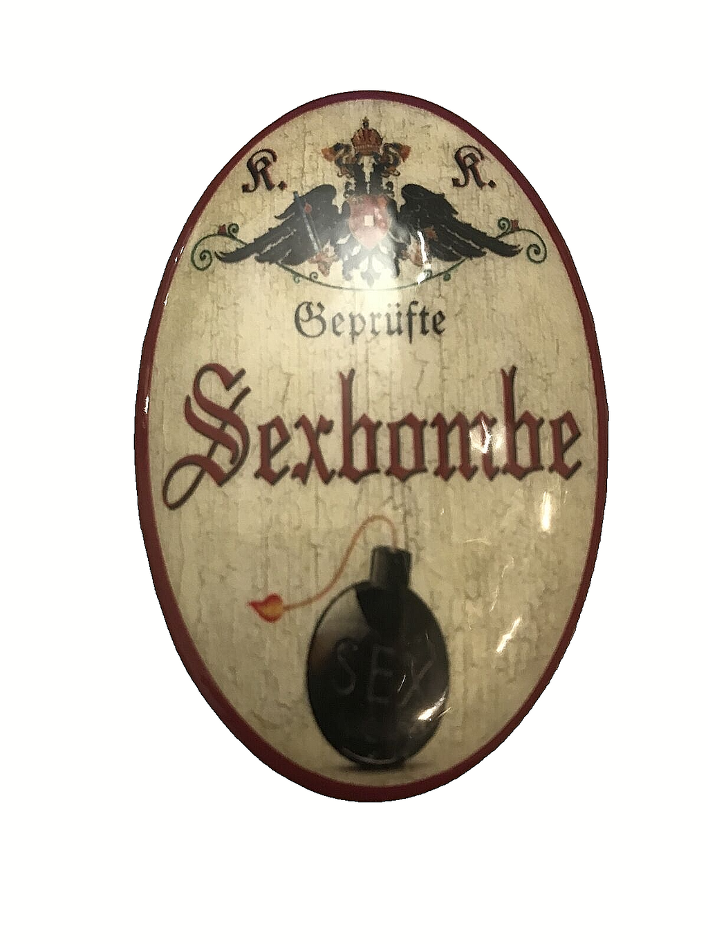 K&K Nostalgie Flaschenöffner Magnet Geprüfte Sexbombe 7x4,5cm