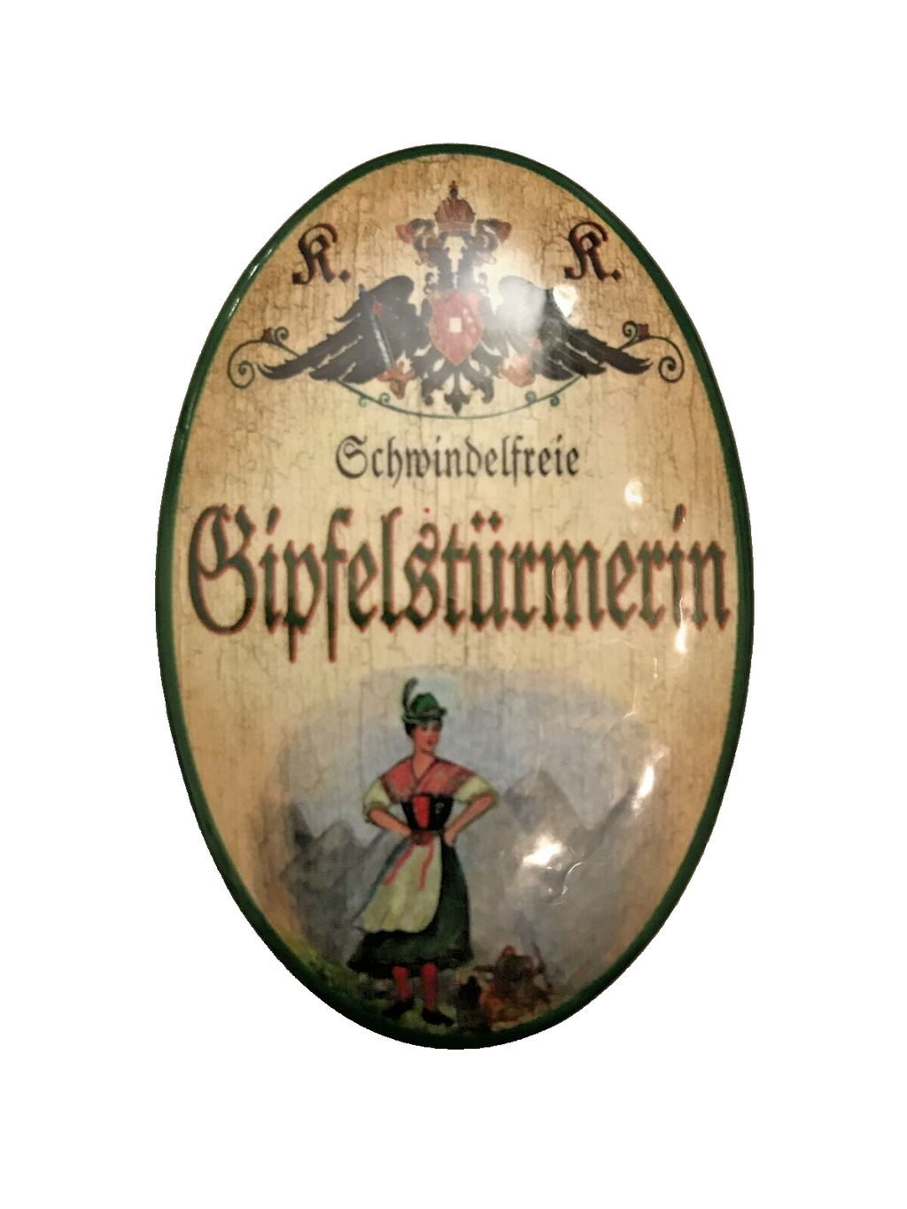 K&K Nostalgie Flaschenöffner Magnet Schwindelfrei Gipfelstürmerin 7x4,5cm