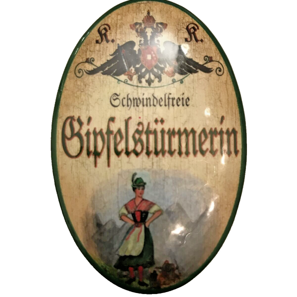 K&K Nostalgie Flaschenöffner Magnet Schwindelfrei Gipfelstürmerin 7x4,5cm