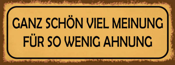Schild Ganz Schön Viel Meinung Für So Wenig Ahnung Wissen 27 x 10 Blech od. Holz