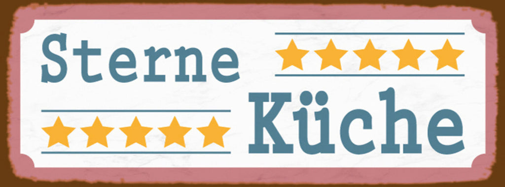 Schild Sterne Küche Restaurant Kochen Wohnung Essen 27 x 10 Blech od. Holz