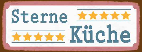 Schild Sterne Küche Restaurant Kochen Wohnung Essen 27 x 10 Blech od. Holz