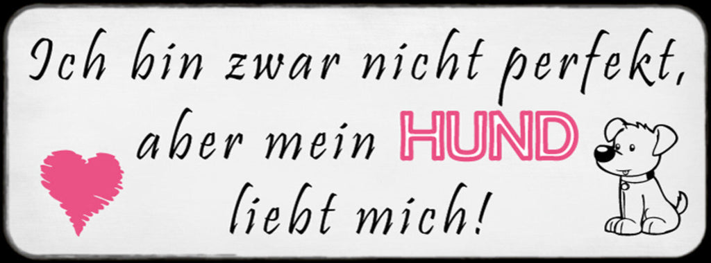 Schild Ich Bin Zwar Nicht Perfekt Aber Mein Hund Liebt Mich  27x10 Blech od.Holz
