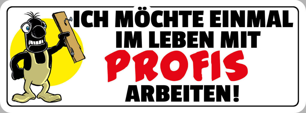 Schild Ich Möchte Einmal Im Leben Mit Profis Arbeiten Arbeit 27x10 Blech od.Holz