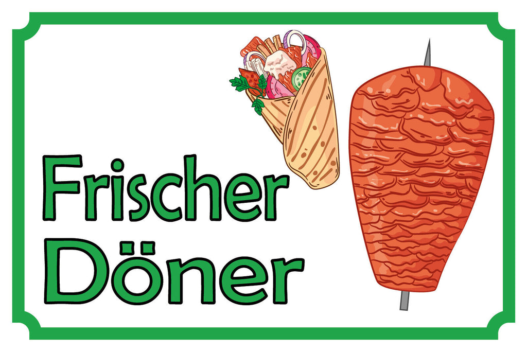 Schild Frischer Döner Kebab Fast Food 12x18 / 20x30 / 30x40 Blech od. Holz