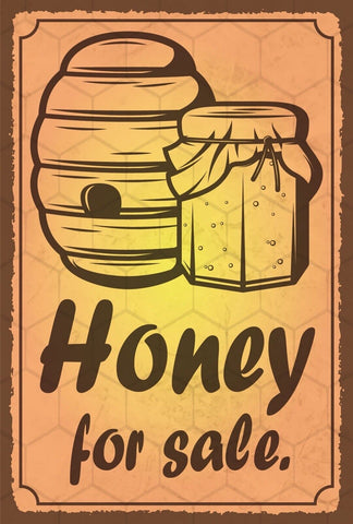 Schild Honey for Sale Honig Verkauf Biene 12x18 / 20x30 / 30x40 Blech od. Holz
