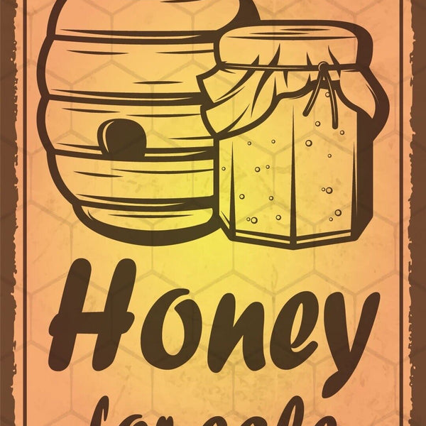 Schild Honey for Sale Honig Verkauf Biene 12x18 / 20x30 / 30x40 Blech od. Holz