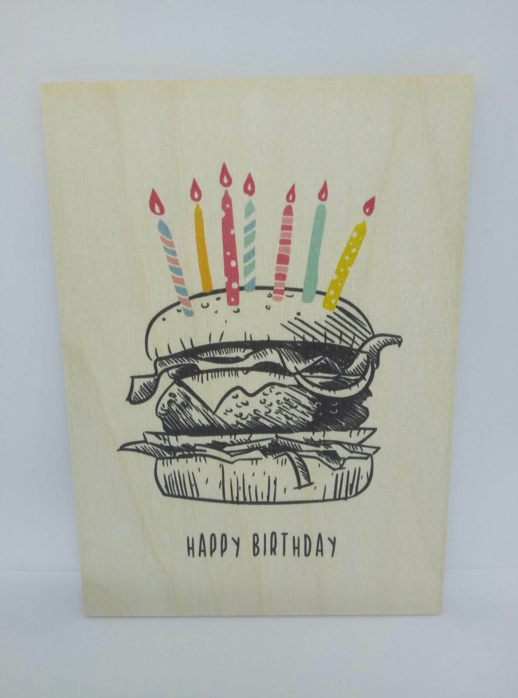 Holzpostkarte magnetisch "Happy Birthday" Burger 14x10 Birkenholz 50284
