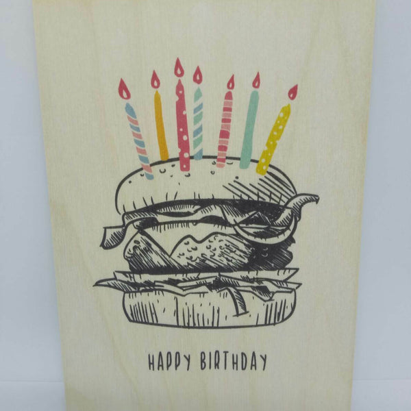 Holzpostkarte magnetisch "Happy Birthday" Burger 14x10 Birkenholz 50284