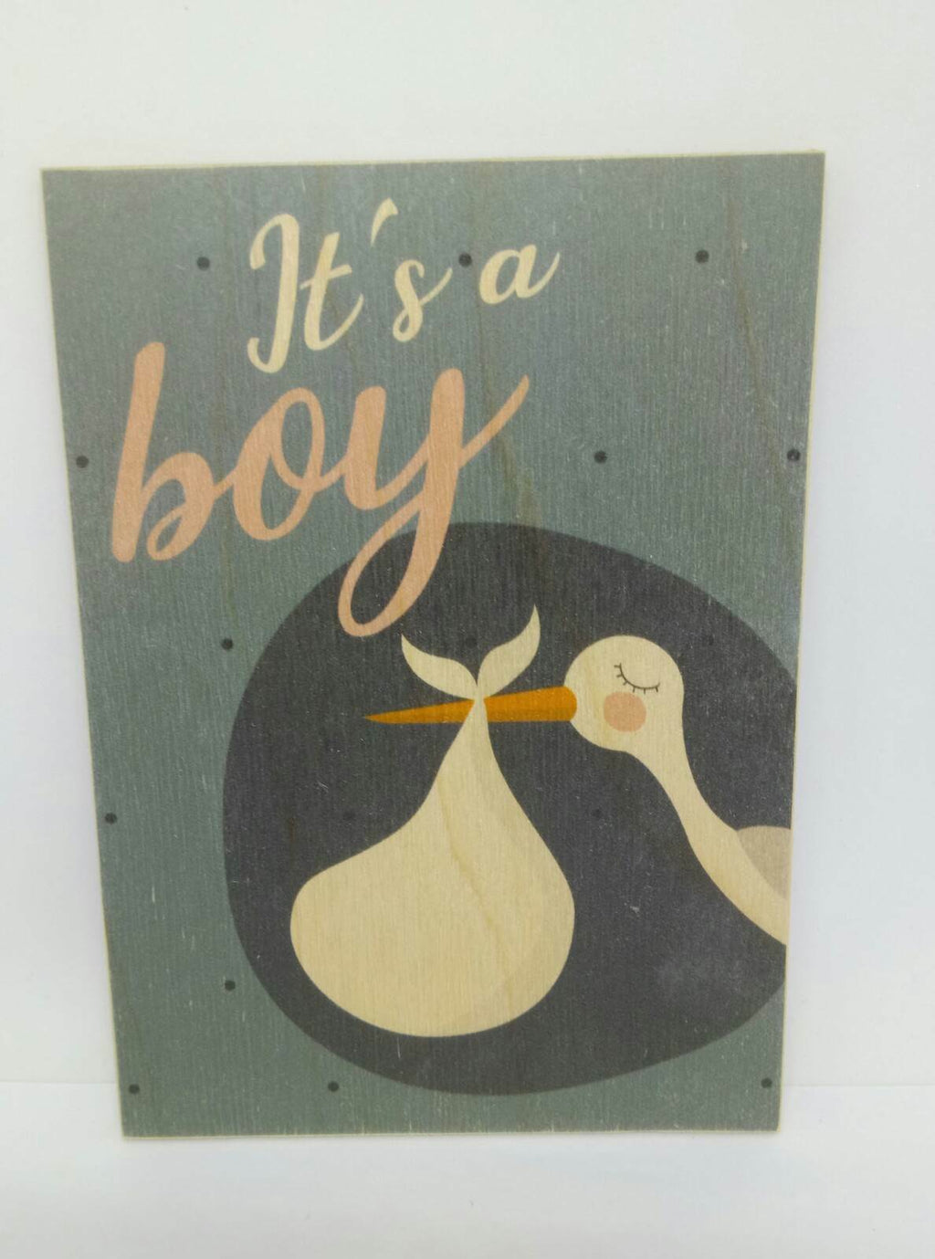 Holzpostkarte magnetisch "It's a boy" Storch Baby blau 14x10 Birkenholz 50286