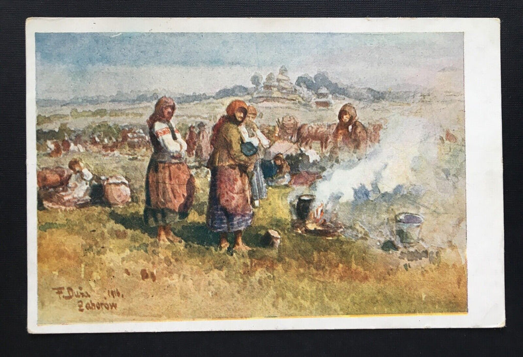 Flüchtlinge Frühstück unter freiem Himmel (F.Dusa) Militär Krieg 400878 TH
