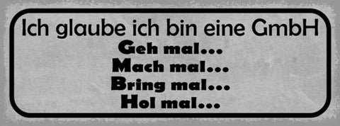 Schild Ich Glaube Ich Bin Eine GmbH Geh Mal Bring Hol Mal 27x10 Blech od.Holz