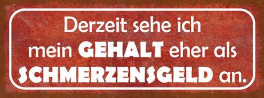 Schild Derzeit Sehe Ich Mein Gehalt Eher Als Schmerzensgeld An Arbeit 27x10