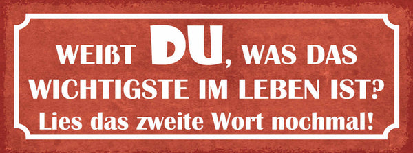 Schild Weißt Du Was Das Wichtigste Im Leben Ist Lies Das 2. Wort Nochmals 27x10