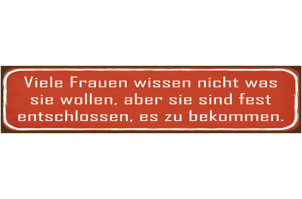 Schild Frauen Wissen Entschlossenheit Beziehung Frau Mann 46 x 10 Blech od. Holz