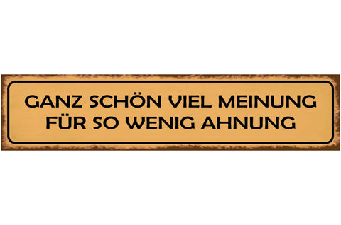 Schild Meinung Wenig Ahnung Wissen Verständnis Ansicht 46 x 10 Blech od. Holz