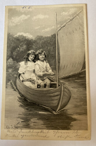 Kinder Junge und Mädchen im Boot am See um 1907  84021