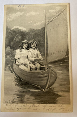 Kinder Junge und Mädchen im Boot am See um 1907  84021