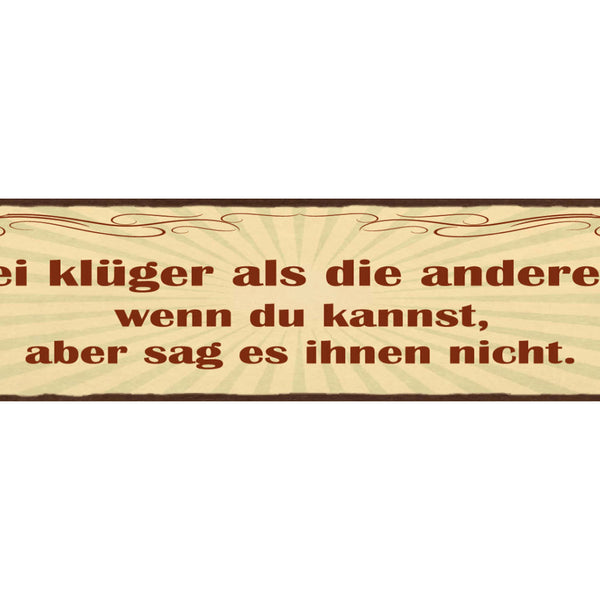 Schild Sei Klüger Als Die Anderen Wenn Du Kannst Aber Sag Es Ihnen Nicht 46 x 10