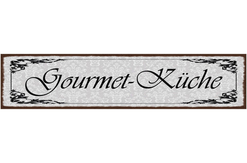 Schild Gourmet Küche Kochen Koch Restaurant Essen Wohnung 46 x 10 Blech od. Holz