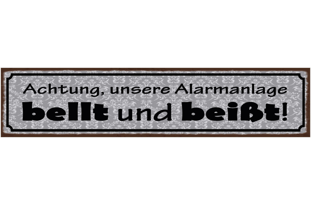 Schild Achtung Unsere Alarmanlage Beißt & Bellt Wach Hund 46 x 10 Blech od. Holz