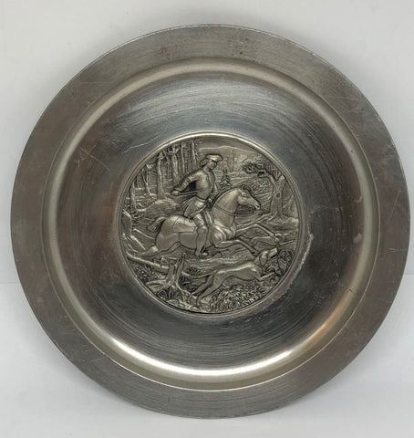 Jagd Zinnteller Jagdszene Jagdhund Reiter sign. Hollmann 18 cm 25559