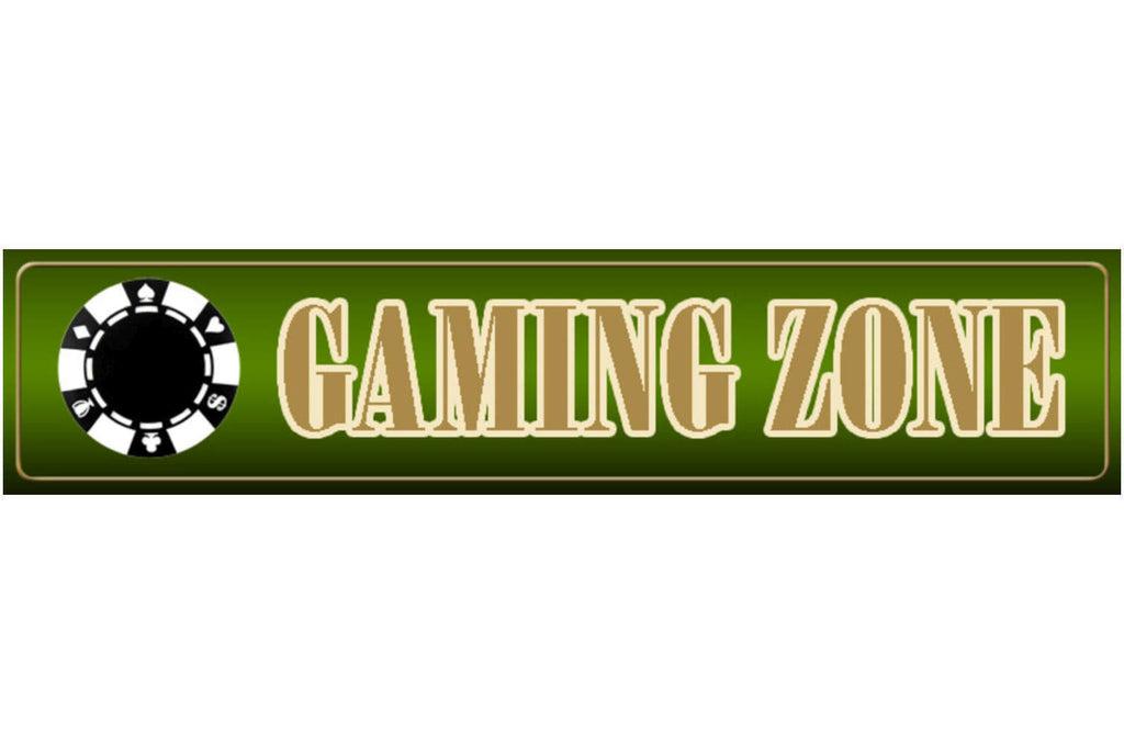Schild Gaming Zone Spiel Karten Roulette Poker Raum Glück 46 x 10 Blech od. Holz