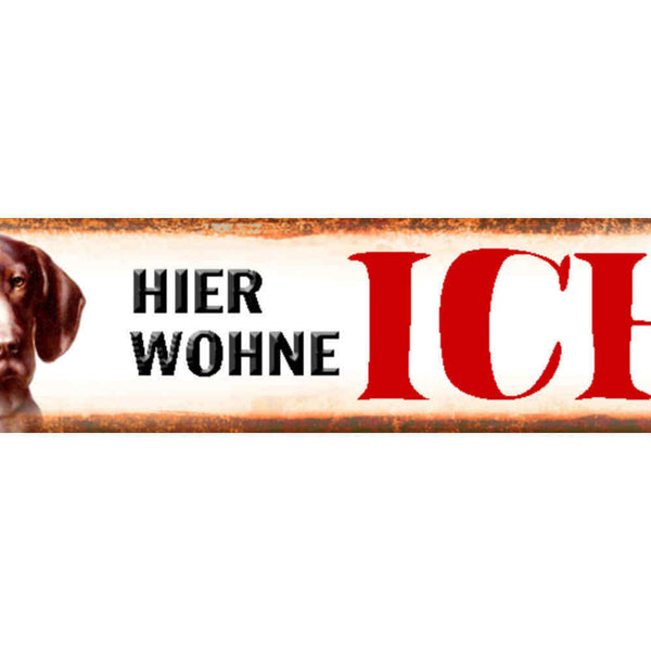 Schild Hier wohne Ich Pointer Hund Haus Tier Liebe 46 x 10 Blech od. Holz