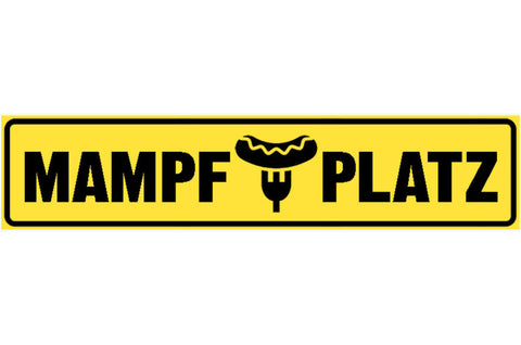 Schild Mampf Platz Essen Jause Picnic Restaurant Imbiss 46 x 10 Blech od. Holz