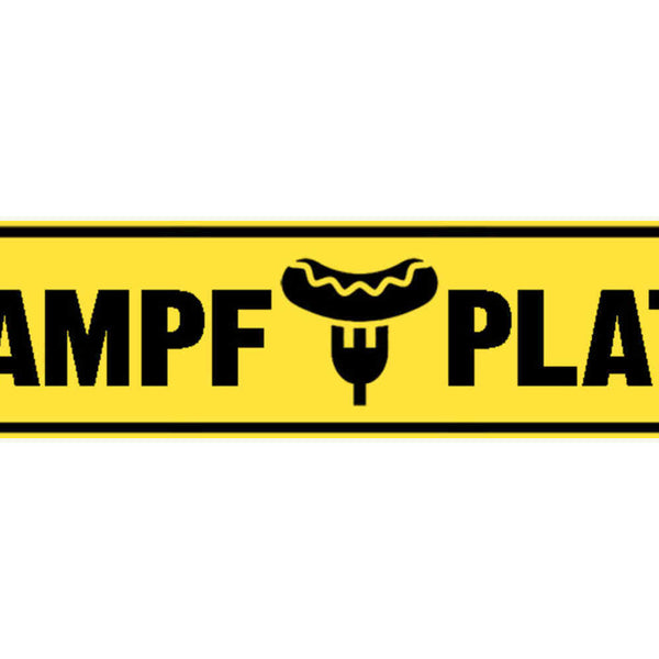 Schild Mampf Platz Essen Jause Picnic Restaurant Imbiss 46 x 10 Blech od. Holz
