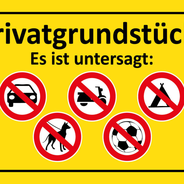 Schild Spruch Privatgrundstück! Es ist untersagt Autofahren Hunde Campen JW