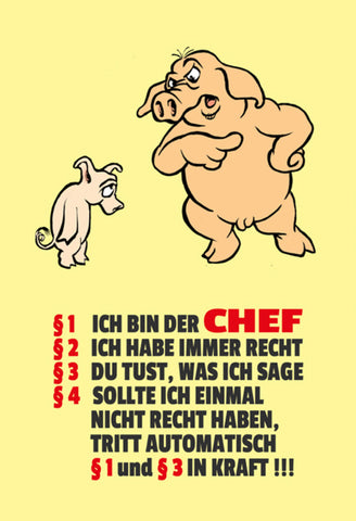 Schild Spruch Regeln §1Ich bin der CHEF §2 Ich habe immer recht §3 Du tust JW
