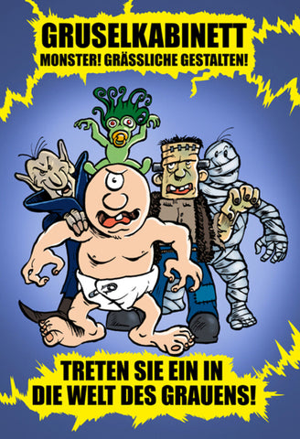 Schild Spruch Gruselkabinett Monster Grässliche Gestalten Treten sie ein in JW