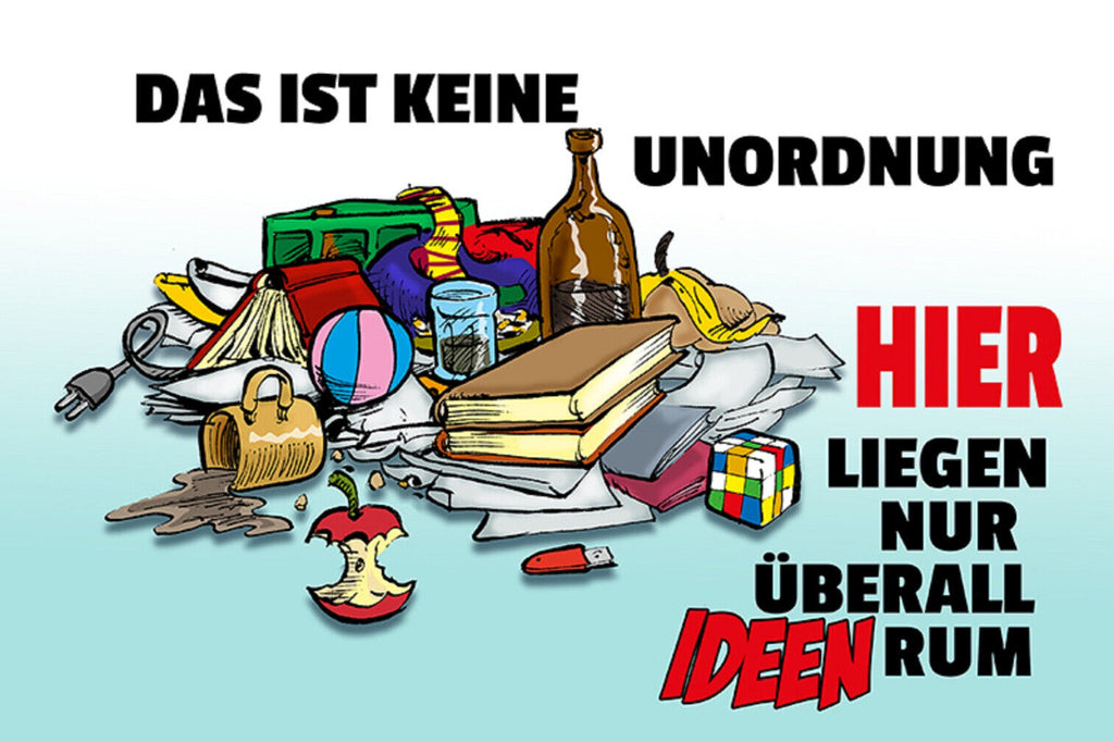 Schild Spruch Das ist keine Unordnung Hier liegen nur überall Ideen rum Chaos JW