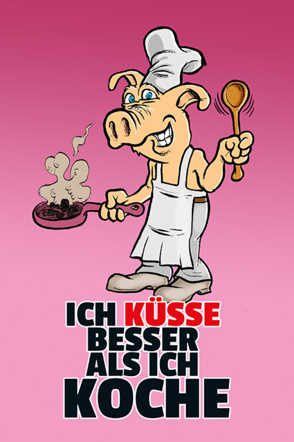 Schild Spruch Ich küsse besser als ich koche Schwein JW