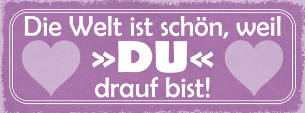 Schild Die Welt Ist Schön Weil Du Drauf Bist Liebe Ehe Paar 27x10 Blech od.Holz