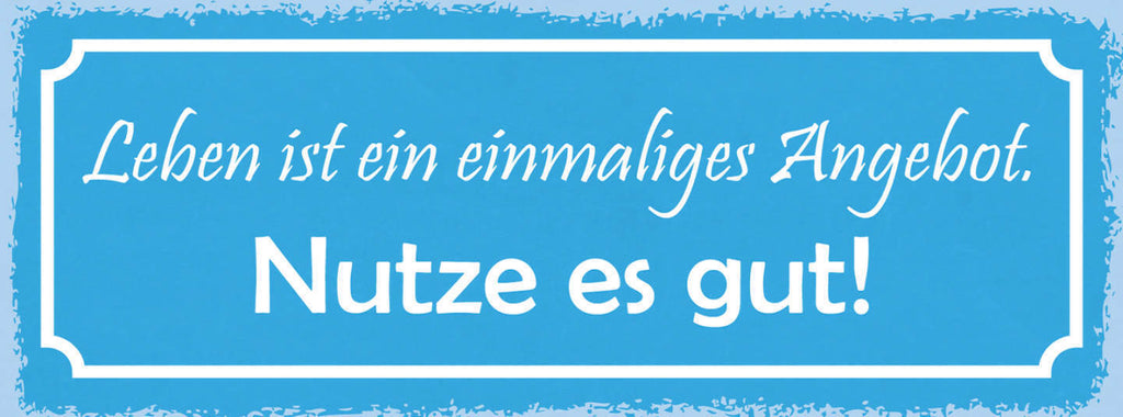 Schild Leben Ist Ein Einmaliges Angebot Nutze Es Gut 27x10 Blech od.Holz